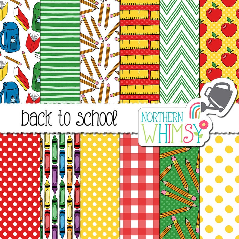 Back To School Digital Paper Teacher seamless patterns image 1