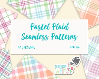 Spring Pastel Plaid Digital Paper - diagonal plaid seamless patterns