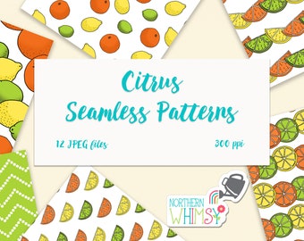 Citrus Seamless Patterns - digital paper with lemons, limes, and oranges