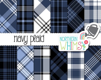 Navy Digital Paper - Blue Plaid Patterns