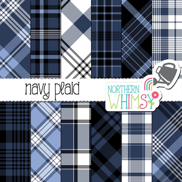 Navy Digital Paper - Blue Plaid Patterns