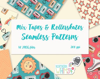 Summer Digital Papers - "Mix Tapes and Rollerskates" Seamless Patterns