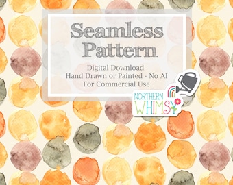 Large Watercolor Polka Dot Seamless Pattern for Commercial Use - Warm Gold, Rust, & Brown
