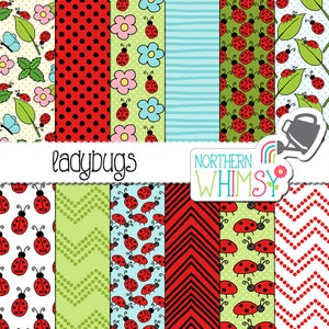 Ladybug Digital Paper - spring seamless patterns for kids