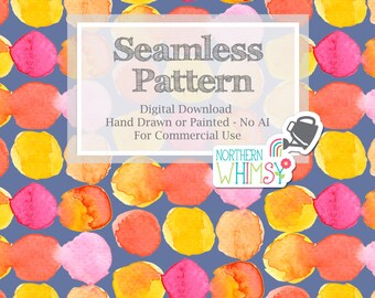 Seamless Pattern for Commercial Use - Pink & Yellow Polka Dots on Navy - No AI
