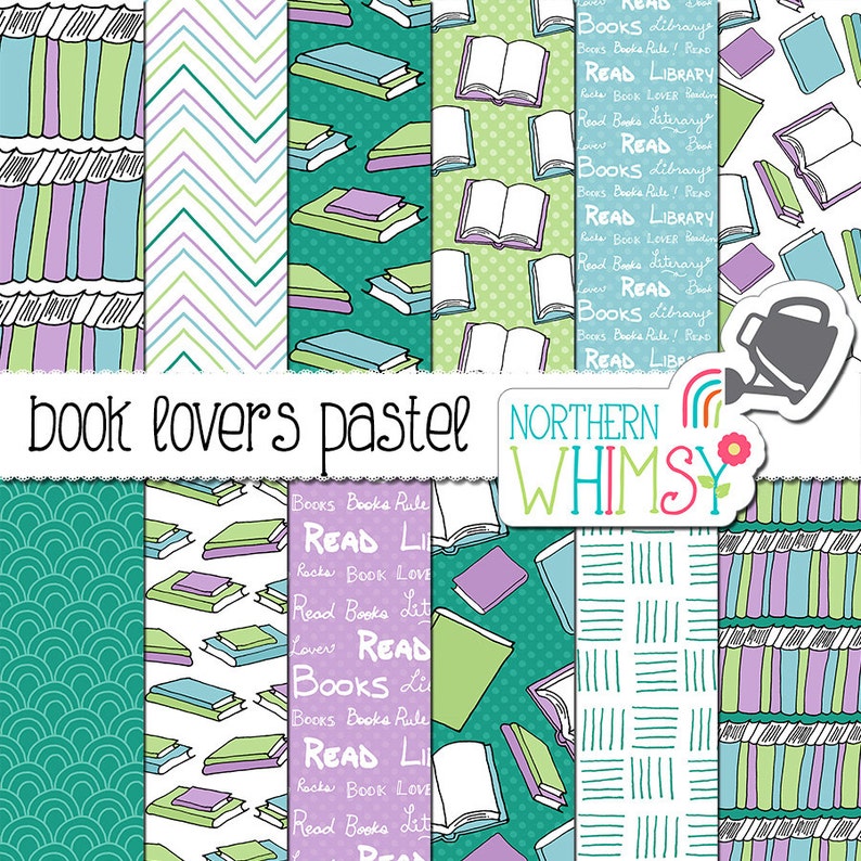 Library Digital Paper Book Lovers Pastel seamless patterns image 4