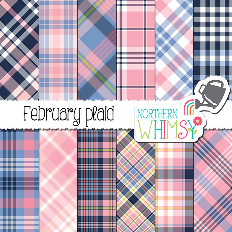 Download Pink and Navy Plaid Digital Paper February Plaid | Etsy