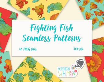 Tropical Fish Seamless Patterns - betta fish digital paper