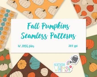 Fall Pumpkins Seamless Patterns - autumn digital paper