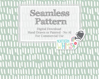 Abstract Line Seamless Pattern in for Commercial Use - Geometric Hand Drawn Lines in Sage Green & White