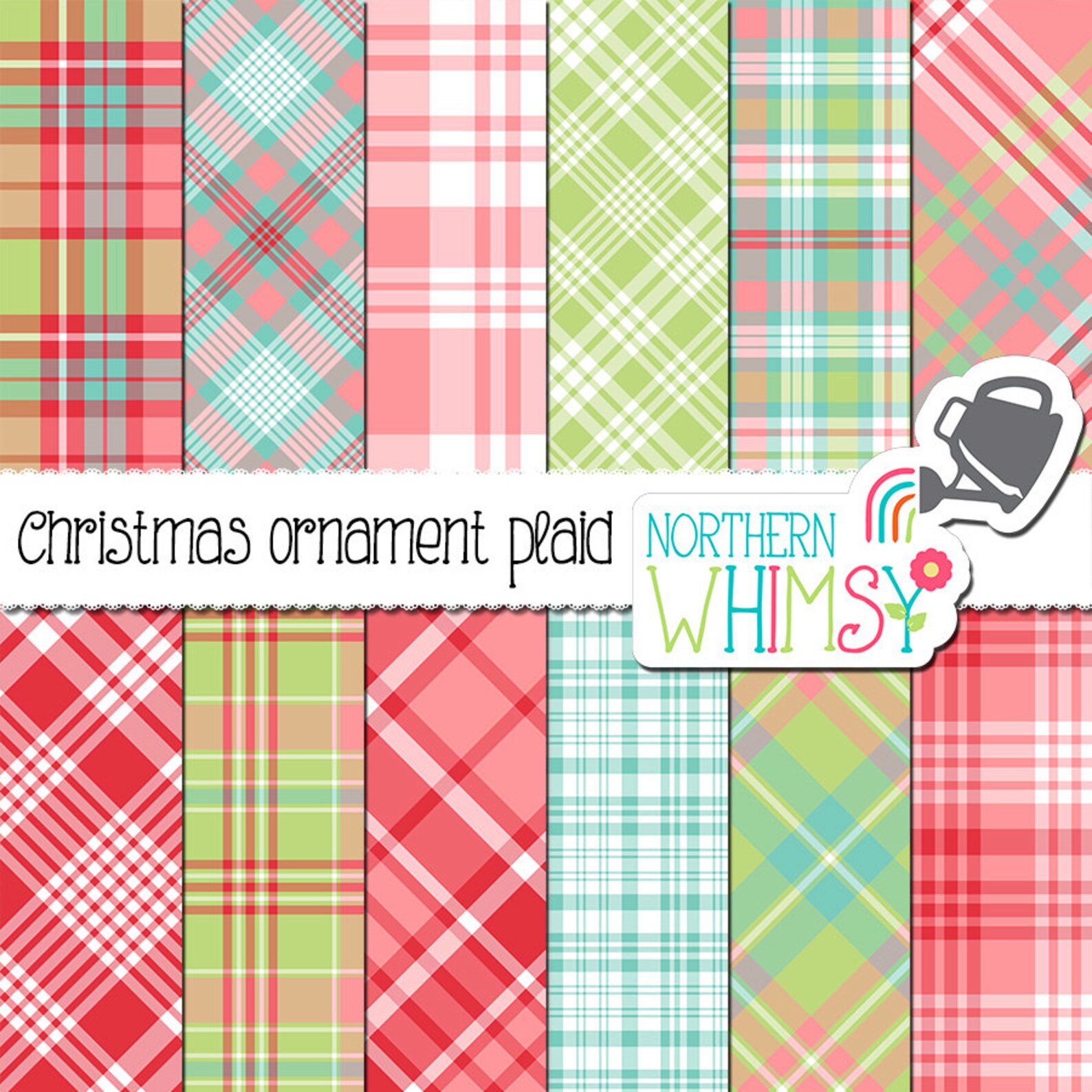 Pink and Mint Plaid Digital Paper - Etsy Canada