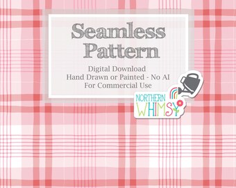 Valentine's Plaid Seamless Pattern for Commercial Use - Hand Drawn Pink and Red Plaid
