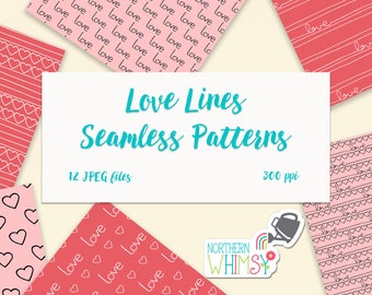 Pink Valentine's Digital Paper – “Love Lines” seamless patterns