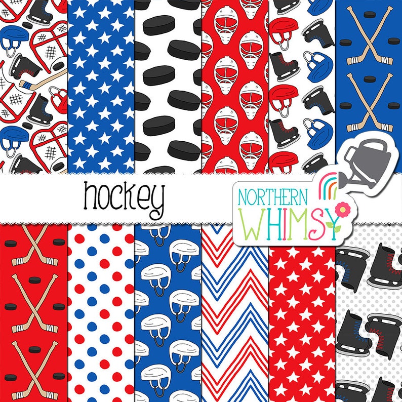 Hockey Digital Paper sports scrapbook paper in red and blue Etsy