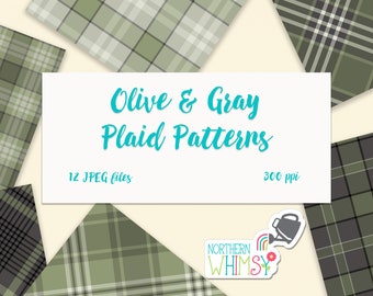 Masculine Digital Paper – olive & gray plaid patterns