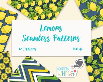 Navy Lemon Digital Paper – seamless lemon patterns on navy blue