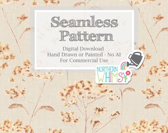 Neutral Floral Seamless Pattern for Commercial Use - Hand Painted Yarrow in Muted Gold & Beige