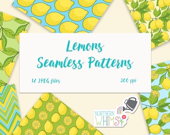 Lemons Digital Paper - summer citrus seamless patterns