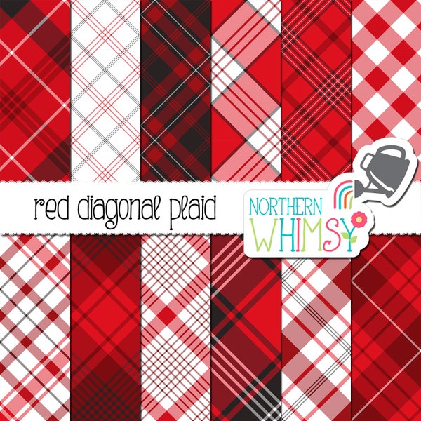 Red Digital Paper - Seamless diagonal plaid