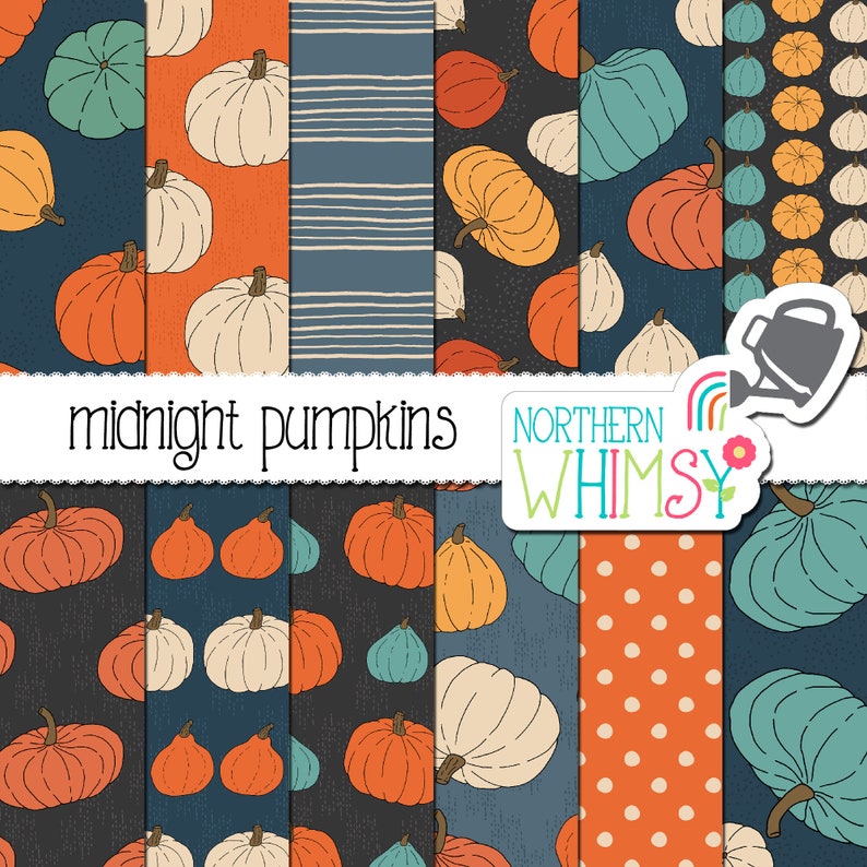 Midnight Pumpkins Digital Paper thanksgiving / autumn seamless patterns image 4