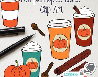 Herbst ClipArt - "Pumpkin Spice Latte" - Herbst Kaffee Illustrationen