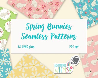 Easter Digital Paper - Spring Bunnies seamless patterns