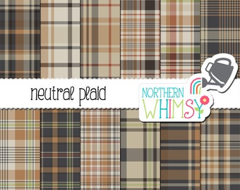 Neutral Plaid Seamless Patterns - digital paper in grey and tan