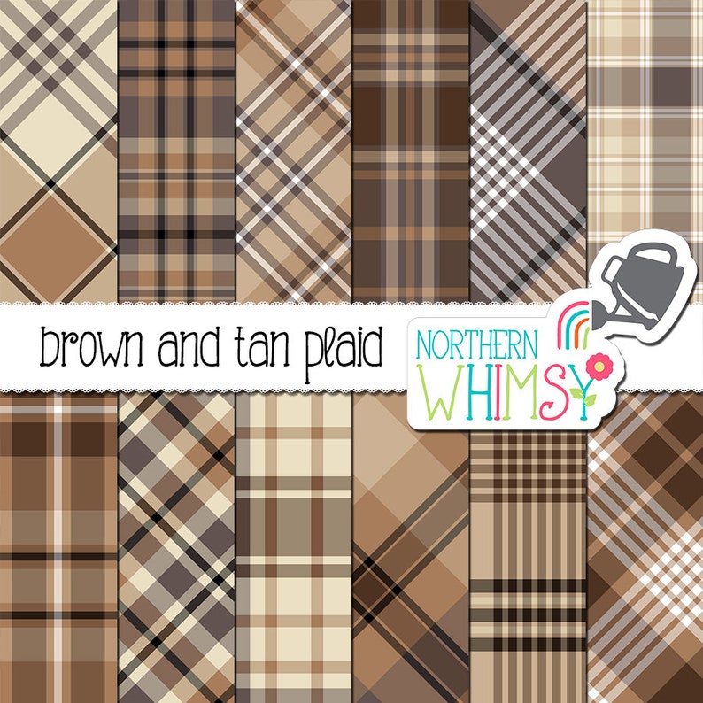 Neutral Digital Paper Brown and Tan Plaid image 1