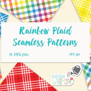Rainbow Plaid Digital Paper diagonal plaid seamless patterns image 1