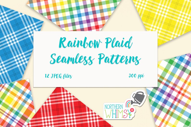 Rainbow Plaid Digital Paper diagonal plaid seamless patterns image 1