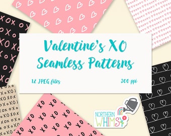 Valentine's Digital Paper - XO doodle patterns