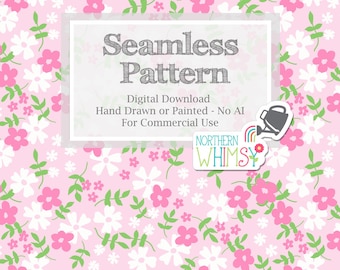 Pink Floral Seamless Pattern for Commercial Use - Hand Drawn Small Flower Pattern