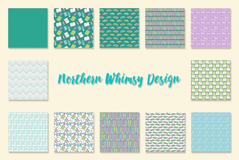 Library Digital Paper Book Lovers Pastel seamless patterns image 3