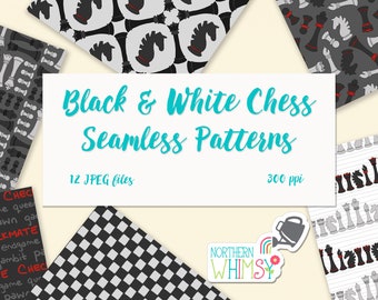Chess Seamless Patterns - digital papers in black and white