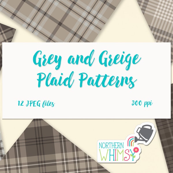 Neutral Plaid Digital Paper - "Gray and Greige" plaid patterns
