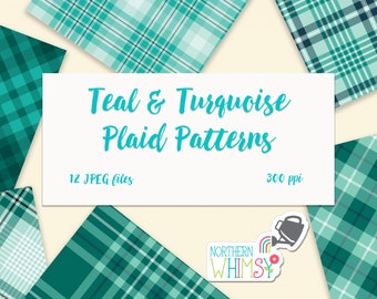Teal and Turquoise Digital Paper - blue plaid patterns