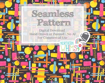 Retro 1980's Abstract Seamless Pattern for Commercial Use - Hand Painted Dark Geometric Digital Paper