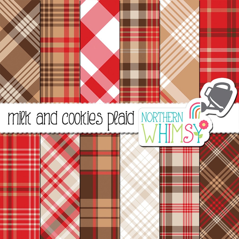 Red, Tan and Brown Plaid Digital Paper image 1