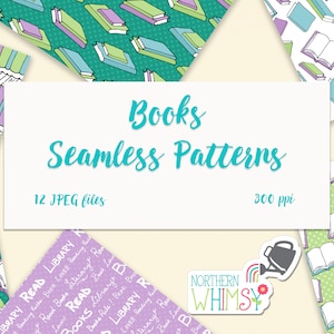 Library Digital Paper Book Lovers Pastel seamless patterns image 1