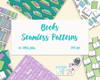 Library Digital Paper - "Book Lovers Pastel" seamless patterns