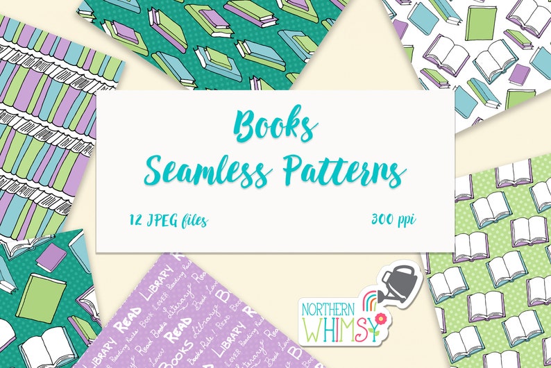 Library Digital Paper Book Lovers Pastel seamless patterns image 1