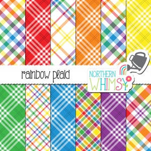 Rainbow Plaid Digital Paper diagonal plaid seamless patterns image 4