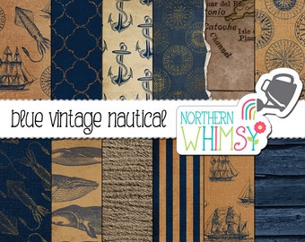 Vintage Nautical Digital Paper – distressed & textured seafaring patterns