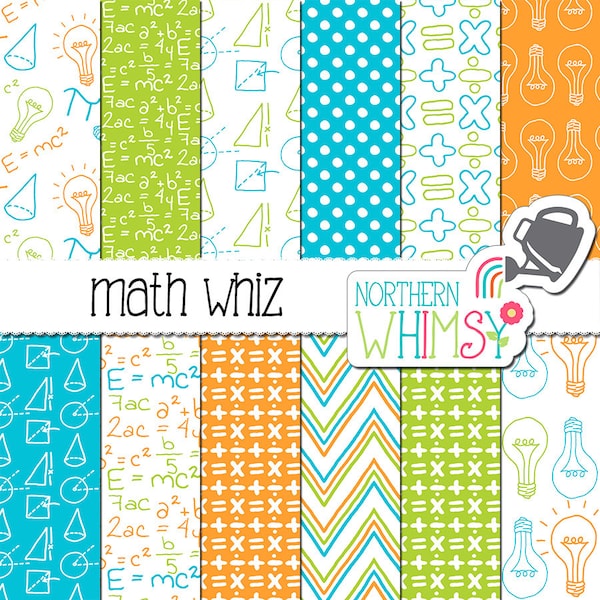 Back to School Digital Paper - "Math Whiz" seamless patterns