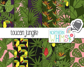 Tropical Digital Paper - "Toucan Jungle" seamless patterns