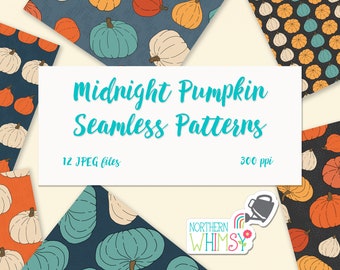 Midnight Pumpkins Digital Paper - thanksgiving / autumn seamless patterns