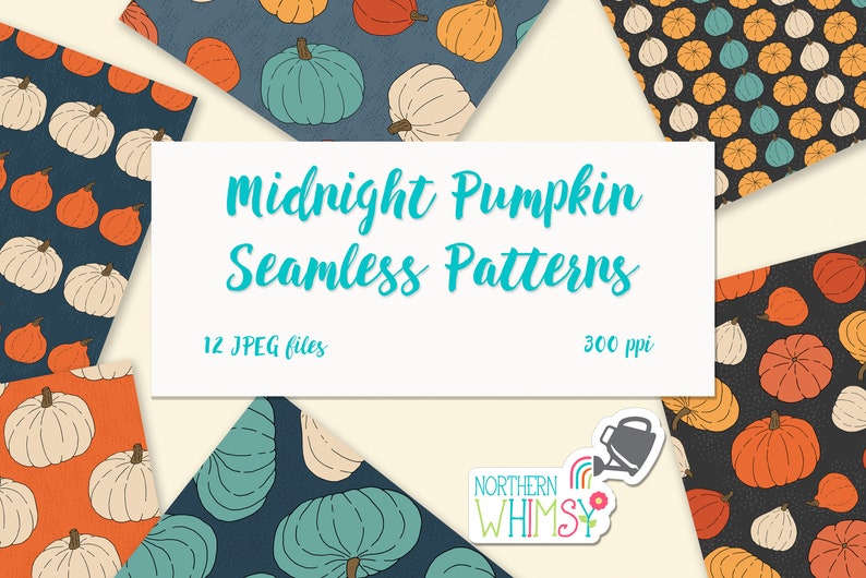 Midnight Pumpkins Digital Paper thanksgiving / autumn seamless patterns image 1