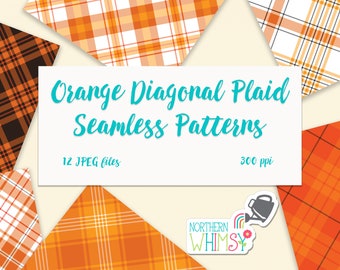 Halloween Digital Paper - orange seamless diagonal plaid patterns