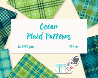 Blue and Green Plaid Digital Paper - "Ocean Plaid" patterns