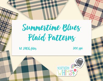 Summer Plaid Digital Paper – blue, green, & red plaid patterns